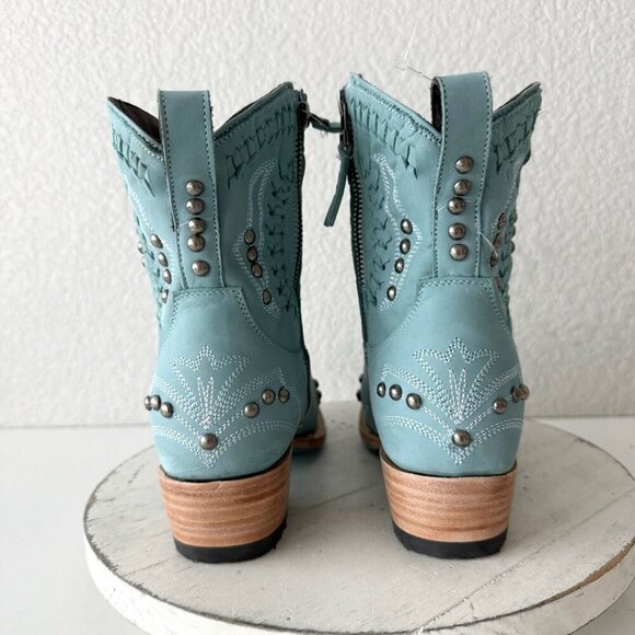 Lane COSSETTE Ladies Cowboy Bootie 7 Blue Leather Cowgirl Western Short Boots - Picture 3 of 13